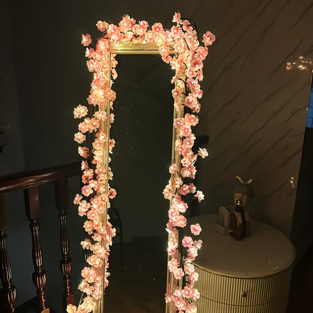 LED Cherry Blossom Chandelier Rattan String Lights USB 8 Modes Indoor Outdoor Holiday Decoration