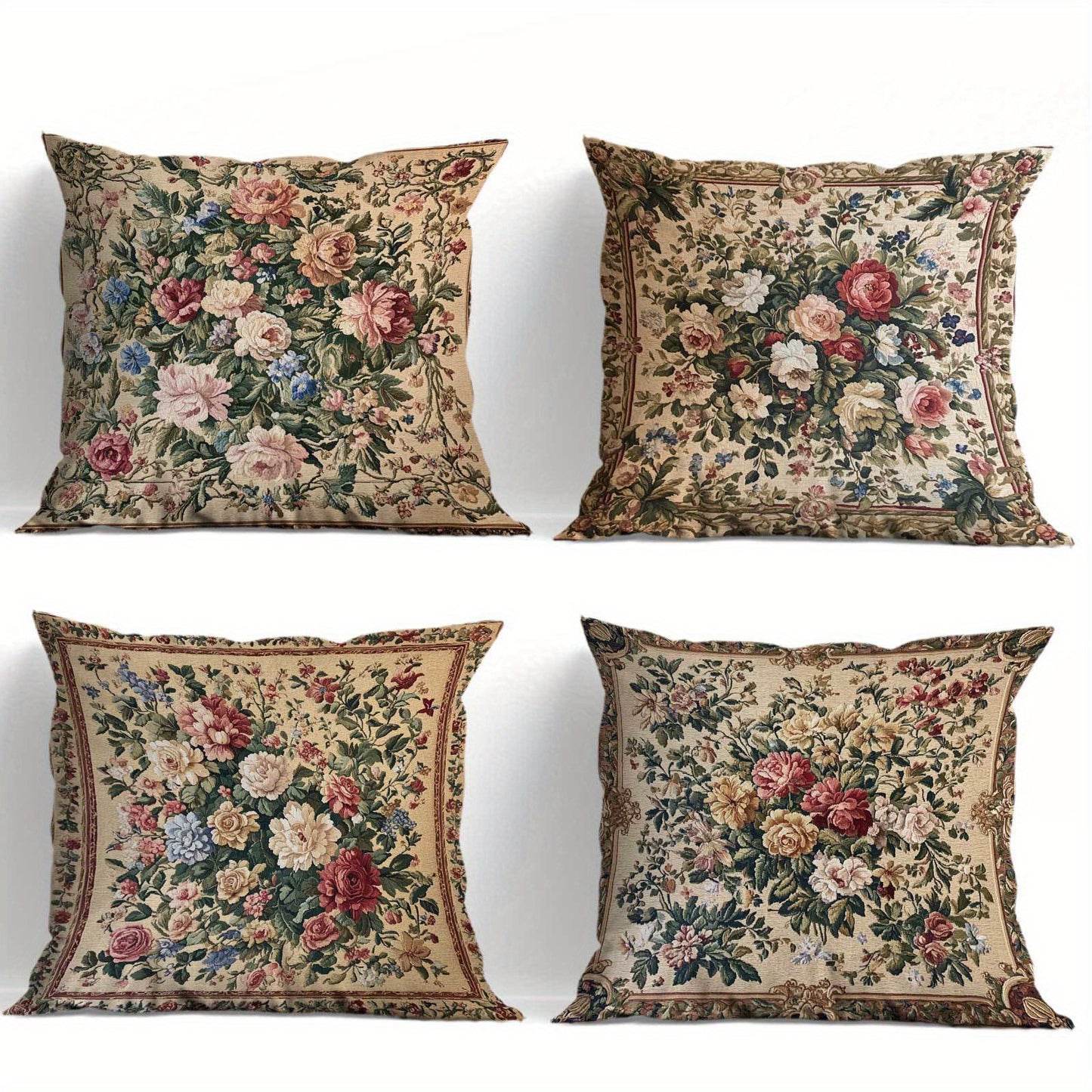 Vintage Floral Pillow Covers Set of 4 Soft Cozy Cushion Cases with Zipper 18x18in Single-Sided Print for Living Room Bedroom Porch Patio Car Office Home Decor Gift