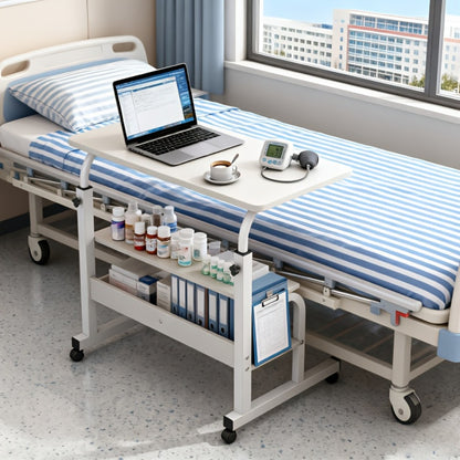 Overbed Table with Casters Adjustable Height – Bedside Nursing Table for Hospital & Home Care, Rolling Laptop Desk for Elderly & Patients, Meal Tray Stand, Multiple Colors