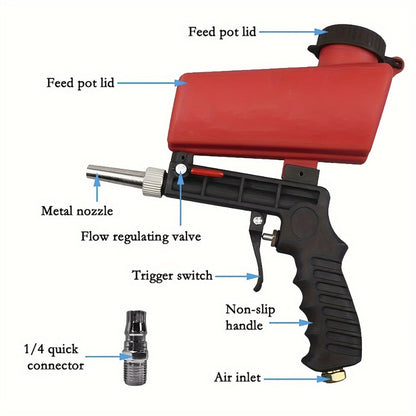 Sandblasting Gun Pneumatic 90 PSI Adjustable | Portable Gravity Air Sand Blaster for Rust Removal, Paint Stripping & Surface Prep – Compact Blasting Power Tool