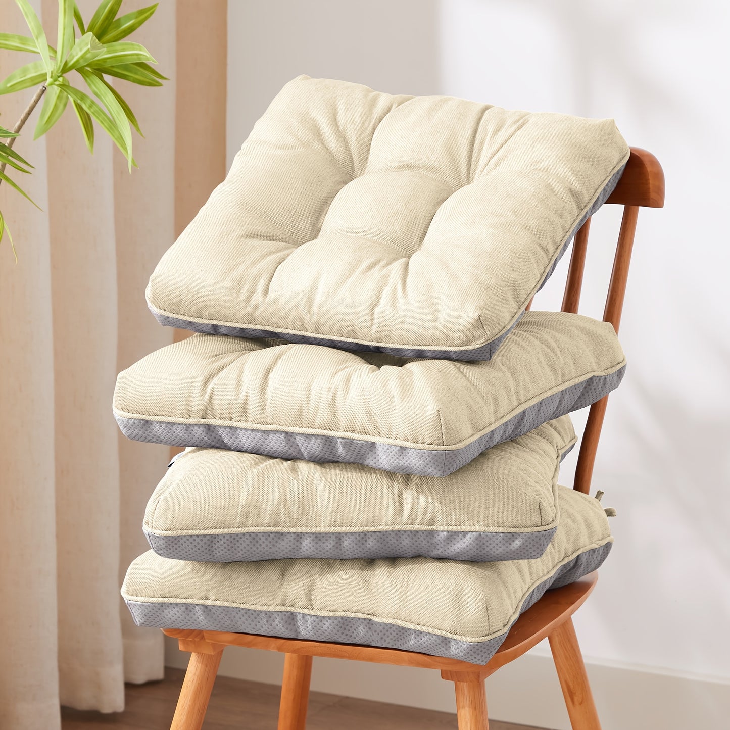 Memory Foam Chair Cushions Set of 4 – Kitchen Chair Pads with Non-Slip Backing & Ties, 500GSM Thick Seat Cushions for Dining Chairs Indoor