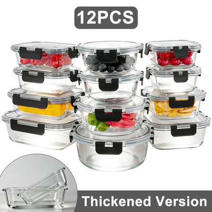 Glass Food Storage Containers with Lids Set of 12, Airtight Leak-Proof Meal Prep Containers, Microwave Oven Freezer Dishwasher Safe Bento Boxes for Pantry Kitchen Organization