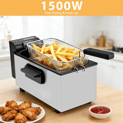 Deep Fryer Stainless Steel Large Capacity with Adjustable Temperature Control - 304 Stainless Steel Oil Fryer with Viewing Lid Cool-Touch Handles Easy Clean Basket, 5 Size Options 1.5L to 6L for Home Kitchen