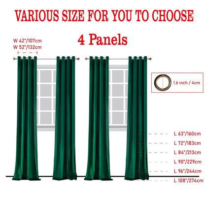 Blackout Curtains 4 Panels Velvet Thermal Insulated Noise Reducing Grommet Top Room Darkening Drapes for Living Room Bedroom Decor