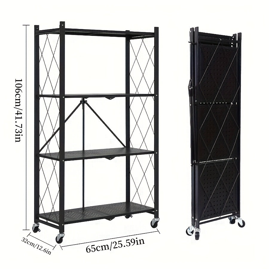 3/4/5-Tier Wheeled Storage Rack with Shelves – Foldable Floor-Standing Utility Organizer