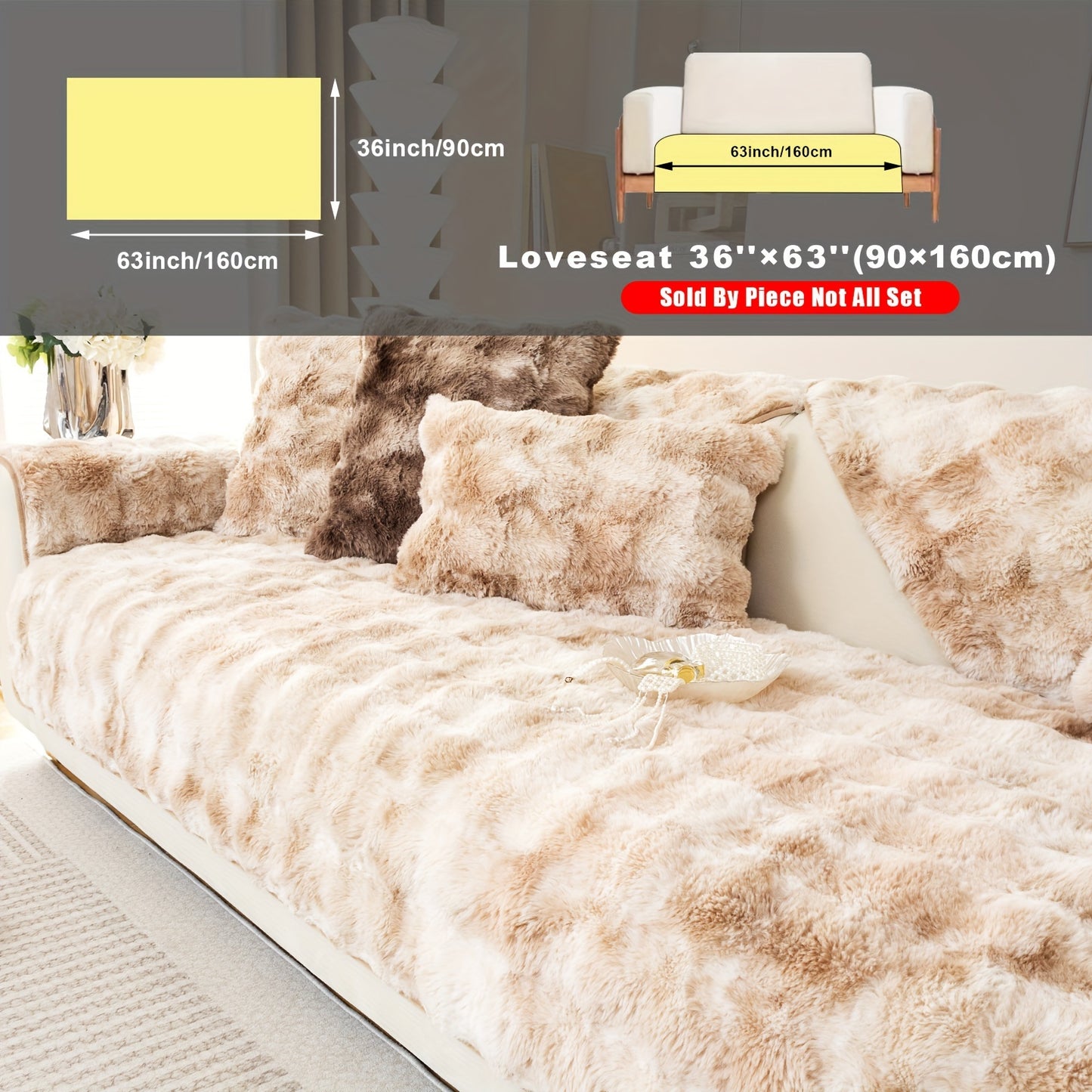 Plush Sofa Cover Faux Lamb Thick Fluffy Couch Slipcover Pet Friendly Machine Washable Gradient Color Polyester Furniture Protector for Armchair Single Double Triple Sofa Living Room Home Decor