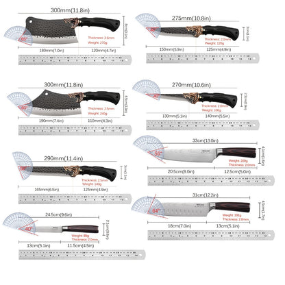 Chef Knife Set 8 PCS Professional Kitchen Knives - Stainless Steel Forged Blade, Boning Knife, Butcher Knife & Kitchen Scissors, Ultra-Sharp Full Tang Design