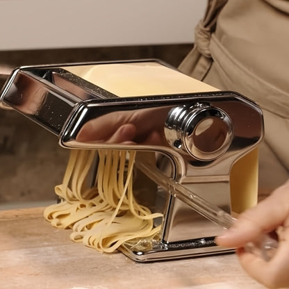 Manual Pasta Maker Machine Stainless Steel – Hand Crank Pasta Roller for Spaghetti Fettuccine Lasagne Noodles, Adjustable Thickness, Anti-Slip Handle, Fresh Homemade Pasta Kitchen Gadget Gift for Foodies