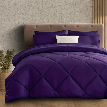 Cooling Comforter Set 2/3 Pcs – Soft Fluffy Microfiber Lightweight Breathable Quilt, Rhombus Grid Solid Color Bedding for All Seasons, Twin Queen King – Multiple Colors Available