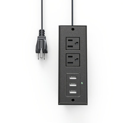 Recessed Power Strip Flush Mount Desk Outlet - 2 AC Outlets & 3 USB-A Ports, Desktop Charging Station with LED Indicator Light & 4.92FT Cord for Side Table, Sofa Table, Nightstand & Home Office