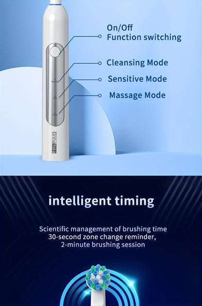 Rotating Electric Toothbrush with 8 Replacement Heads – Wireless Induction Charging, 3 Cleaning Modes, IPX7 Waterproof, Oral Care Gift for Family, Friends & Parents – Blue, Purple, Black