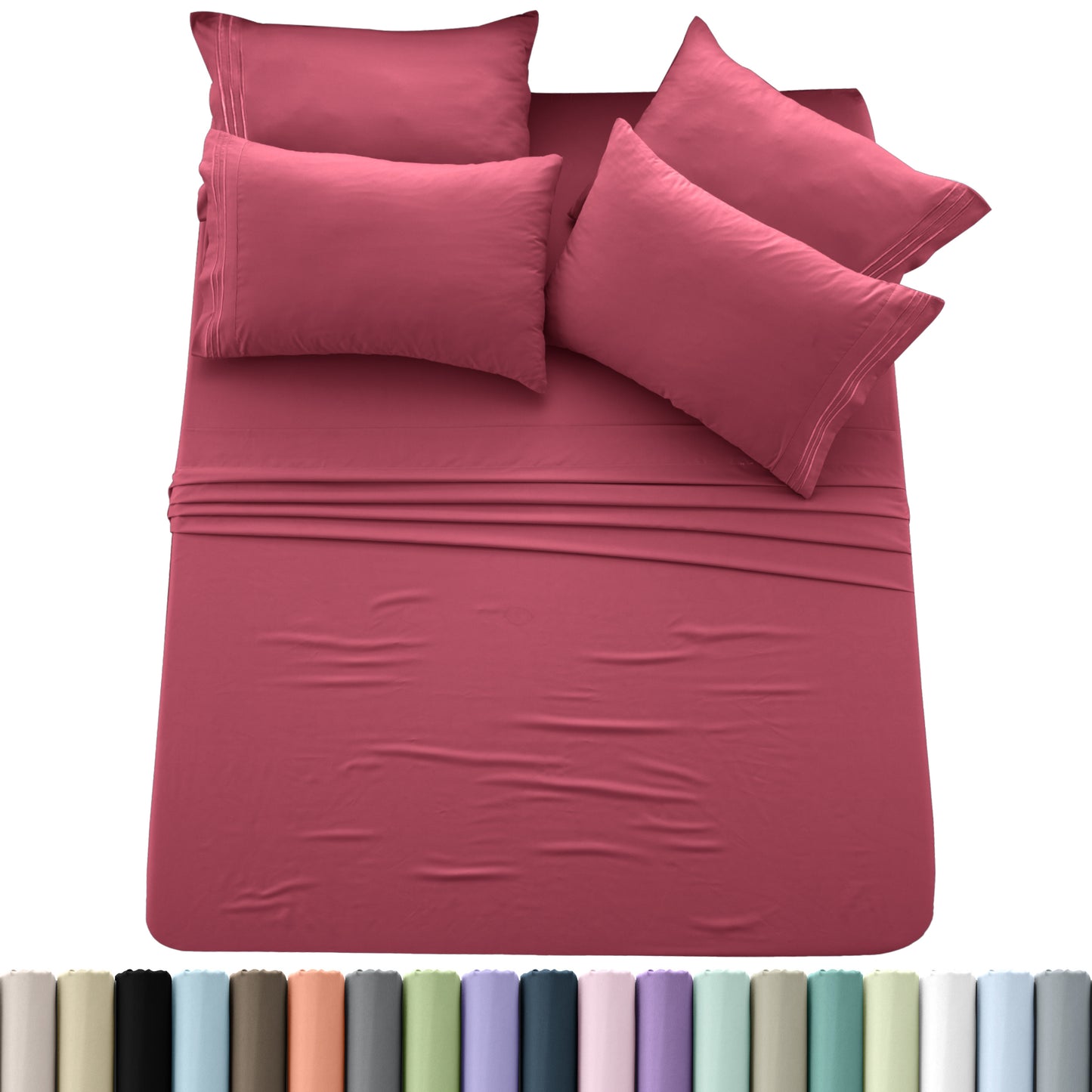 Brushed Microfiber Sheet Set 6pcs – Soft Fade-Resistant Bedding 20 Colors Twin Twin XL Full Queen King Cal King Fitted Flat Pillowcases