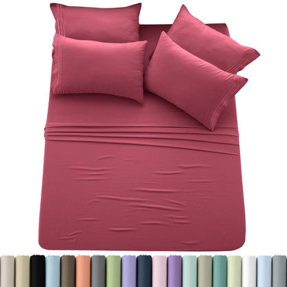 Brushed Microfiber Sheet Set 6pcs – Soft Fade-Resistant Bedding 20 Colors Twin Twin XL Full Queen King Cal King Fitted Flat Pillowcases