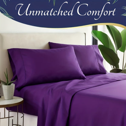 Bamboo Cooling Fitted Sheet Set 2300TC Deep Pocket All Season Bed Sheets | Ultra Soft Breathable Shrink-Resistant Flat Sheet Pillowcases Multiple Colors