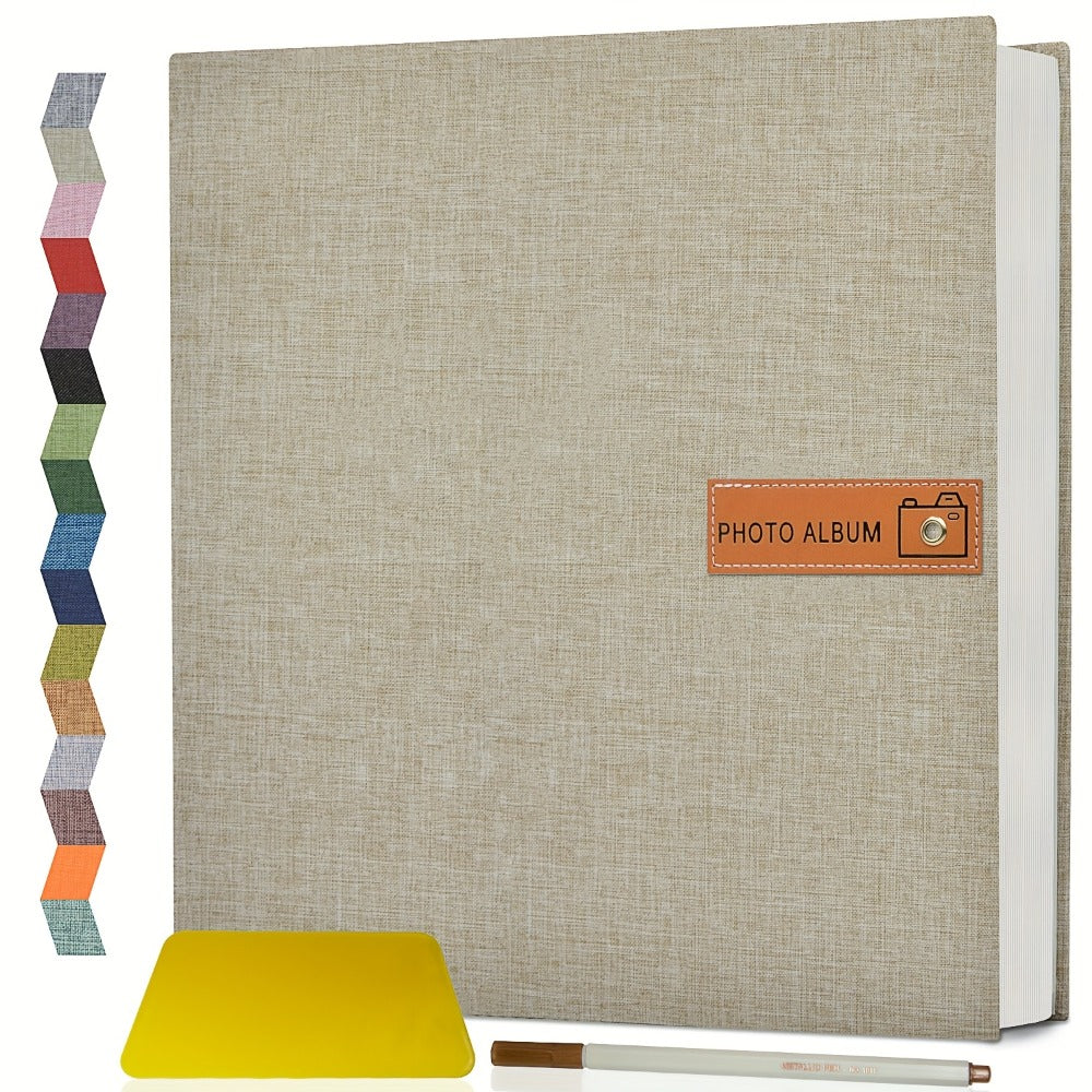 Self Adhesive Photo Album Scrapbook – Large Linen Cover Memory Book for 4x6 5x7 8x10 Photos, DIY Picture Book with Metal Pen, Gift for Mom, Baby, Wedding, Valentine's Day & Mother's Day, 40 & 60 Pages