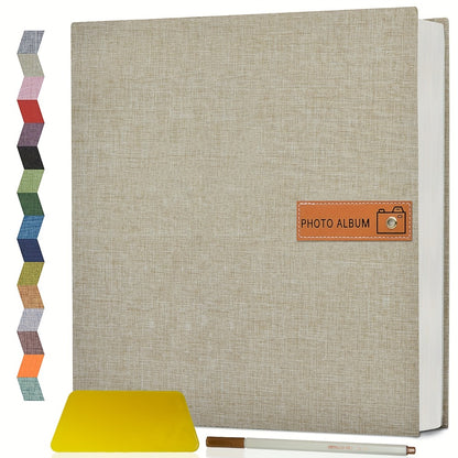 Self Adhesive Photo Album Scrapbook – Large Linen Cover Memory Book for 4x6 5x7 8x10 Photos, DIY Picture Book with Metal Pen, Gift for Mom, Baby, Wedding, Valentine's Day & Mother's Day, 40 & 60 Pages