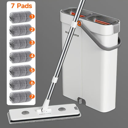 Flat Mop and Bucket Set with Metal Rod 360 Degree Swivel Head Reusable Microfiber Pads Hands-Free Wringing Wet Dry Floor Cleaning System for Hardwood Tile Bathroom Bedroom Living Room