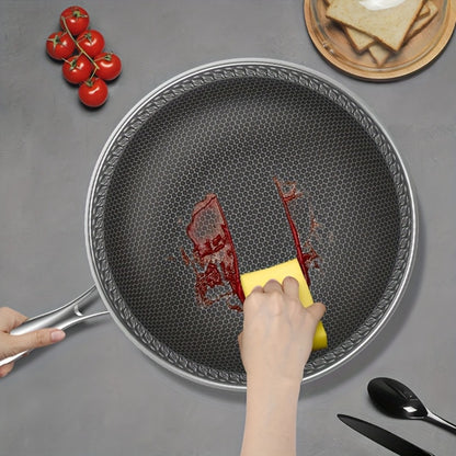 Stainless Steel Wok Set 13.3 Inch Non-stick Honeycomb Design with Lid & 2 Cookware Accessories – Induction Compatible Cooking Pan for Electric Ceramic Gas Stove, Dishwasher Safe