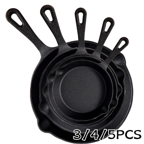Cast Iron Skillet Set Uncoated Frying Pan with Drip Spout Heavy Duty Pre-Seasoned Cookware for Frying Stir-Frying Baking Stovetop Oven Safe 3 4 5 Piece