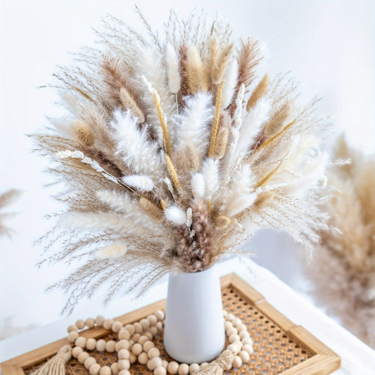 Pampas Grass Decor 120pcs Natural Dried Floral Arrangement Boho Bouquet for Wedding Centerpiece Table Decor Rustic Home Decor Vase Filler Aesthetic Room Decor Bohemian Style