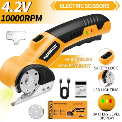 Electric Scissors Cordless 4.2V Rotary Cutter with 2000mAh Battery – 10000 RPM, Safety Lock, LED Light, Anti-Slip Handle, Fabric Cutting Machine for Clothing, Cardboard, Carpet, Leather & Craft Projects