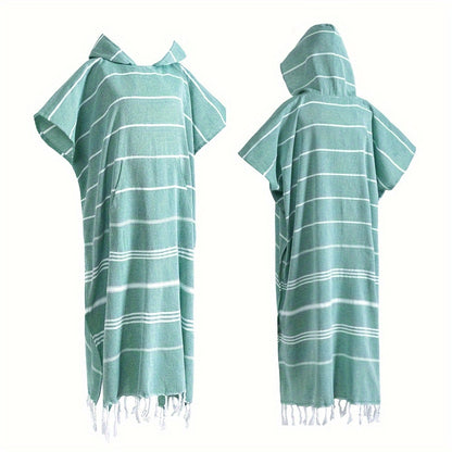 Hooded Beach Poncho Turkish Cotton Quick Dry Sandproof - Wearable Surf Changing Towel Lightweight Thin Bathrobe | S & L | Blue Green Purple Pink Gray | Swimming Diving Surfing Beach Essentials