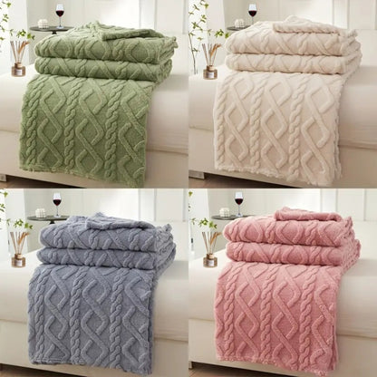 3D Plush Dense Weave Fleece Blanket – Ultra-Soft Warm Throw for Bed, Couch, Travel & Outdoor, Air-Conditioning Friendly, 3 Colors, 2 Sizes