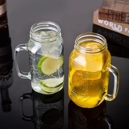 24oz Mason Jar Drinking Glasses with Handle 4 Pack – Party Beverage Cups, Dishwasher Safe Glass Mugs