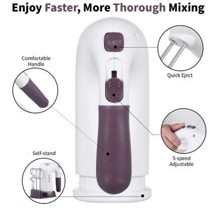 Hand Mixer Electric 400W with Storage Stand & 5-Speed Turbo Boost – 5 Stainless Steel Attachments for Baking Cream Cake Dough Cookie