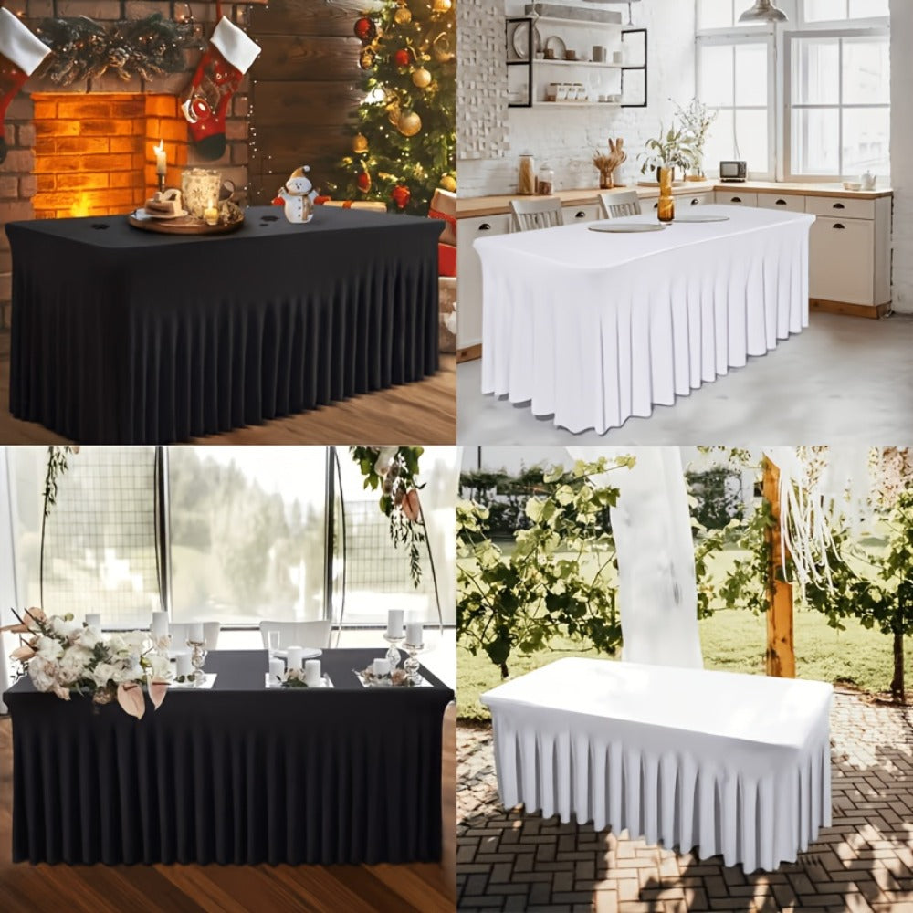 Tablecloth with Skirt for Rectangular Tables – Anti-Wrinkle Table Cover in Black, White & Red, Elegant Table Skirt for Wedding, Birthday, Christmas, Halloween, Thanksgiving & Party Events, 1 or 2 Pack