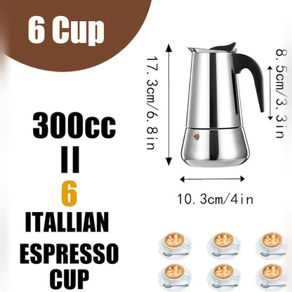 Moka Pot Stovetop Espresso Maker Stainless Steel Induction Compatible 2 4 6 9 12 Cup Italian Coffee Maker with Reusable Filter for Cuban Greek Coffee