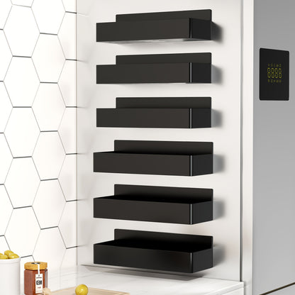 Magnetic Spice Rack Wall Mounted No Drill 6-Piece Set Heavy Duty Magnetic Storage Shelf for Refrigerator Microwave Washer Dishwasher - Kitchen Bathroom Coffee Bar Organizer Black White