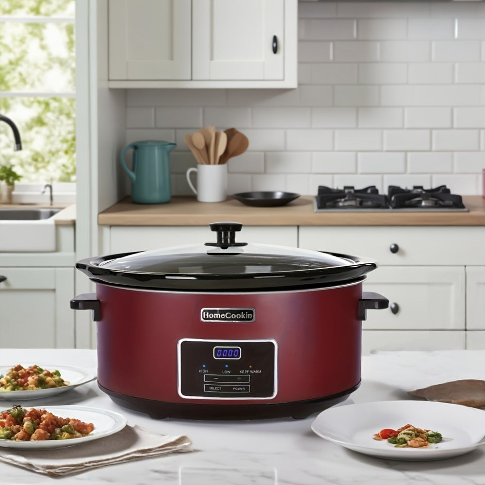 Digital Slow Cooker 6 & 7 Quart Programmable with Non-stick Ceramic Bowl, Countdown Timer & Keep Warm – Oval Glass Lid Crock Pot for Family Meals Soups Stews Holiday Cooking