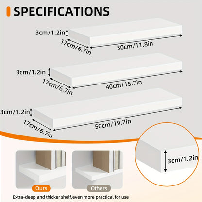 Floating Wall Shelves Set – Wooden Wall-Mounted Shelves for Living Room, Kitchen & Bathroom (2/4/6pcs, 15.7"/19.7"/22")
