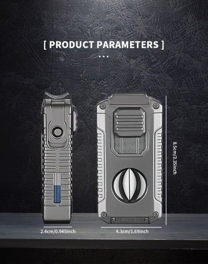 Windproof Tri-Jet Flame Butane Lighter 5-in-1 Metal Refillable - Adjustable Flame Cigar Lighter with Transparent Gas Chamber for BBQ Camping Candles Gift