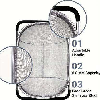 Stainless Steel Colander Expandable Fine Mesh Drain Basket Strainer for Vegetables Fruits Pasta Rice Kitchen Sink Washing Bowl Food Strainer