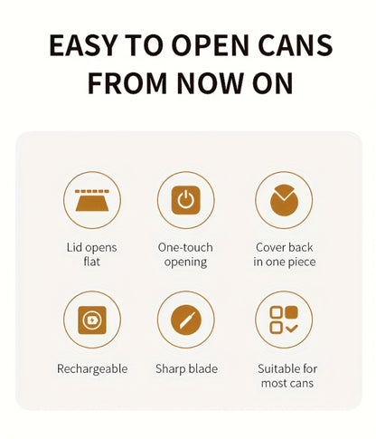 Electric Can Opener One-Touch Automatic – USB Rechargeable, Smooth Edge Safety, Auto Power-Off, Cordless for Kitchen, Camping & Seniors