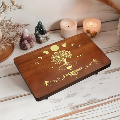 Crystal Display Stand Wooden Divining Table for Meditation Altar Witchcraft Decor - Bohemian Spiritual Tabletop Organizer for Crystals, Tarot Cards & Ritual Accessories, Boho Home Decor