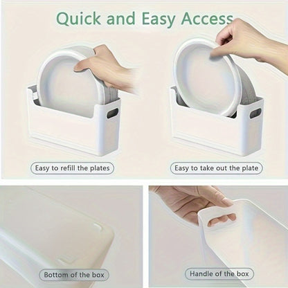 Plate Organizer for Kitchen Counter - Stackable Dish Rack for 6 to 9.5 Inch Plates, Durable Plastic Plate Storage with Colorful Lids, Space-Saving Design for Kitchen, RV, Camping or Outdoor Use