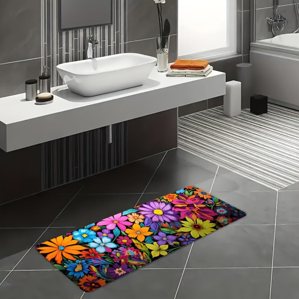 Kitchen Mat Floral Design – Soft Non-Slip Rectangular Rug, Machine Washable 100% Polyester Floor Mat for Kitchen, Bathroom, Laundry Room, Living Room & Bedroom