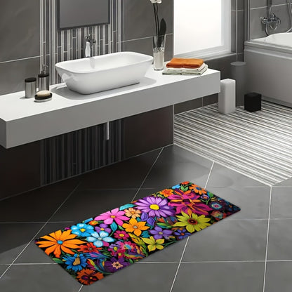 Kitchen Mat Floral Design – Soft Non-Slip Rectangular Rug, Machine Washable 100% Polyester Floor Mat for Kitchen, Bathroom, Laundry Room, Living Room & Bedroom