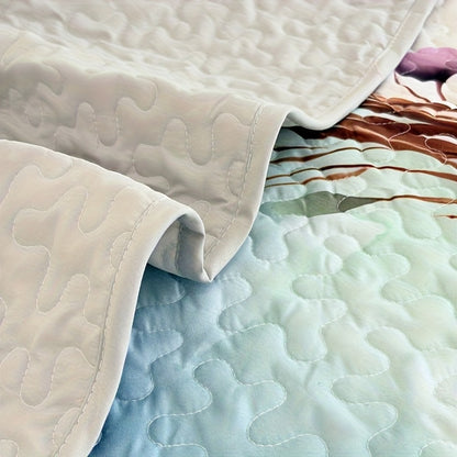 Floral Watercolor Quilt Set – Heart Botanical Print, Soft Breathable Hypoallergenic Bedspread, Twin Full Queen King, All Seasons – Romantic Bedroom Decor