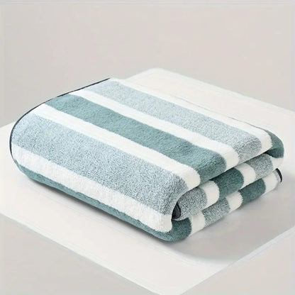 Striped Bath Towel Set 1 or 4 Pack 346GSM - 100% Polyester Super Soft Skin Friendly Absorbent Quick Dry | 70x140cm 27.6x55.1in | Green Gray Red Multi-Color | Home Bathroom Beach Essentials