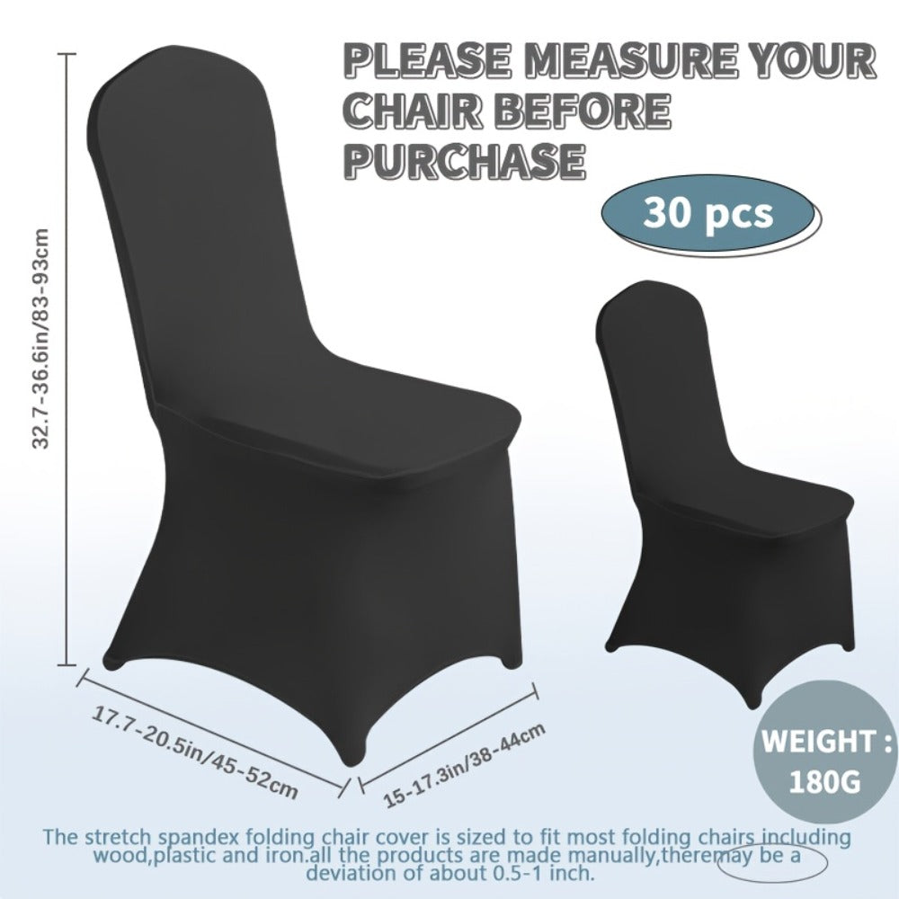 Spandex Chair Covers Bulk, Elastic Stretch Universal Fit Banquet Chair Protectors — Machine Washable Wedding Chair Covers for Weddings, Parties, Banquets & Events | Black & White | 30-150 Pack