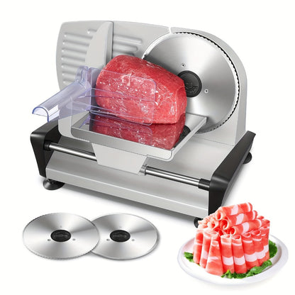 Electric Meat Slicer 200W Deli Food Slicer with Two 7.5" Removable Stainless Steel Blades 0-15mm Thickness Control Cut Meat Ham Bread Cheese Fruit for Home Use