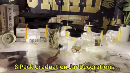 Graduation Gifts Lighted Jars 2026 Set of 8 with Graduation Stickers Party Decorations Mason Jar Lights Keepsake Gift for Her Him High School College Grad