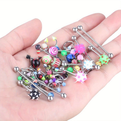 Body Piercing Jewelry Set 116pcs Stainless Steel – 14G 16G Mix BCR CBR Labret Lip Rings, Cartilage Daith Earrings, Nose Septum & Belly Studs