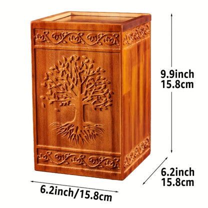 Cremation Urns for Human Ashes Adult – Wood Tree of Life Memorial Urn Box 200 Cu In for Men Women Child Burial Funeral Keepsake Holds Adult Ashes Fits Pets Cat Dog