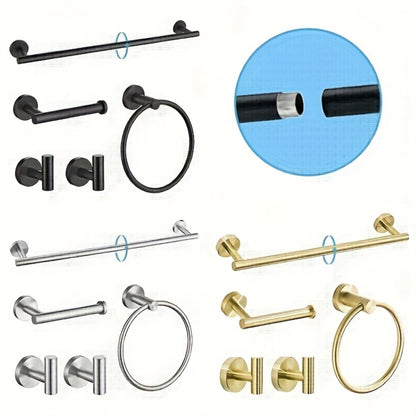 5-Piece Bathroom Hardware Set SUS304 Stainless Steel 24" Towel Bar Towel Ring Toilet Paper Holder Robe Hooks Black Silver Gold