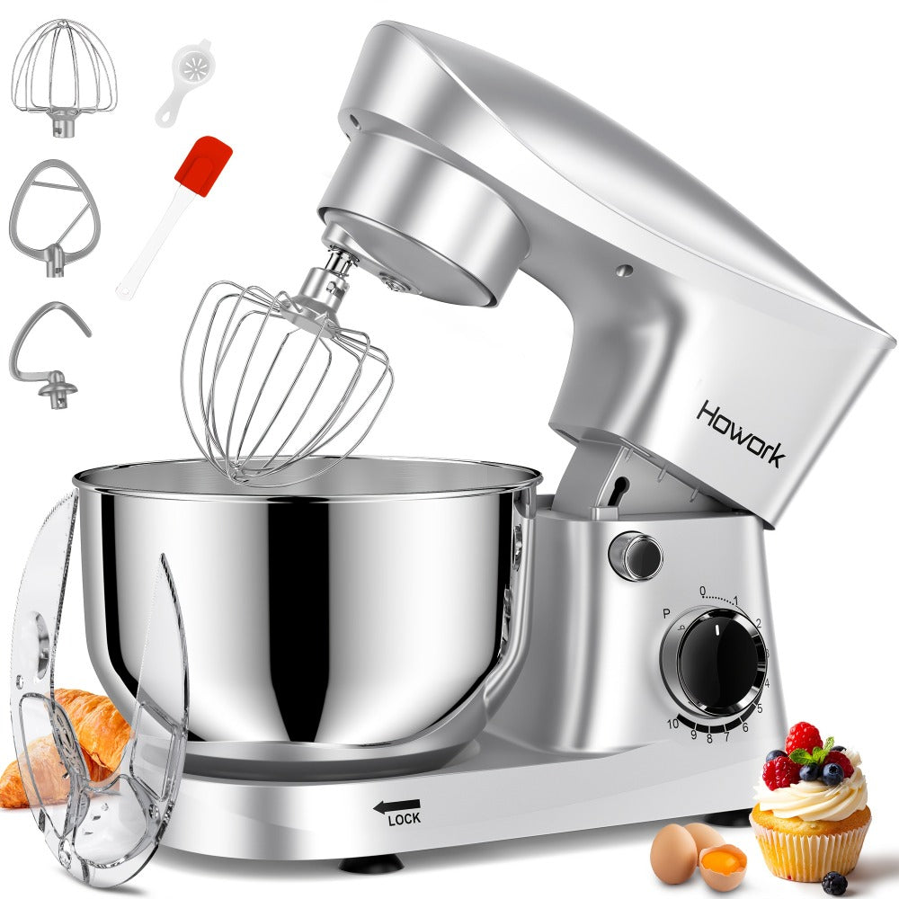 Stand Mixer 5QT, 10-Speed Electric Kitchen Mixer with Dough Hook, Flat Beater, Wire Whip & Pouring Shield — Dishwasher-Safe Attachments for Baking, Bread, Cake & Cookie Dough